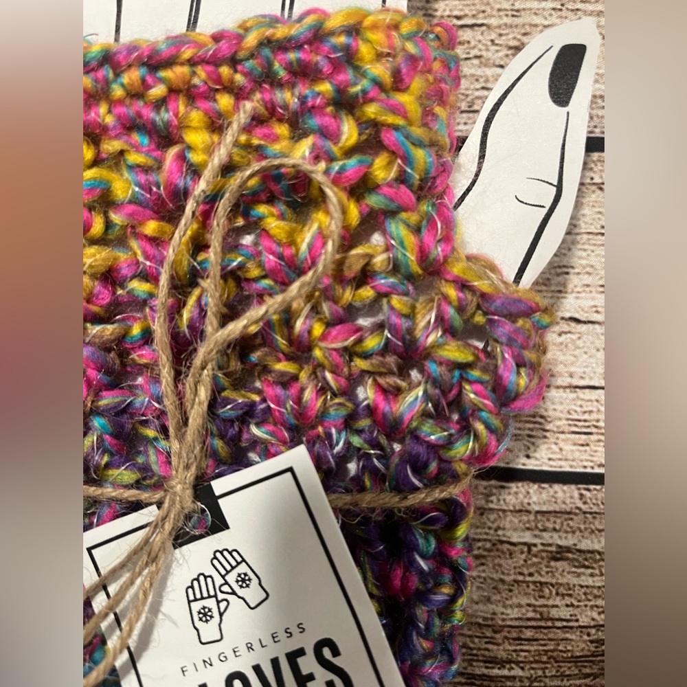 Handmade Crochet Multicolor Fingerless Gloves - Picture 3 of 4
